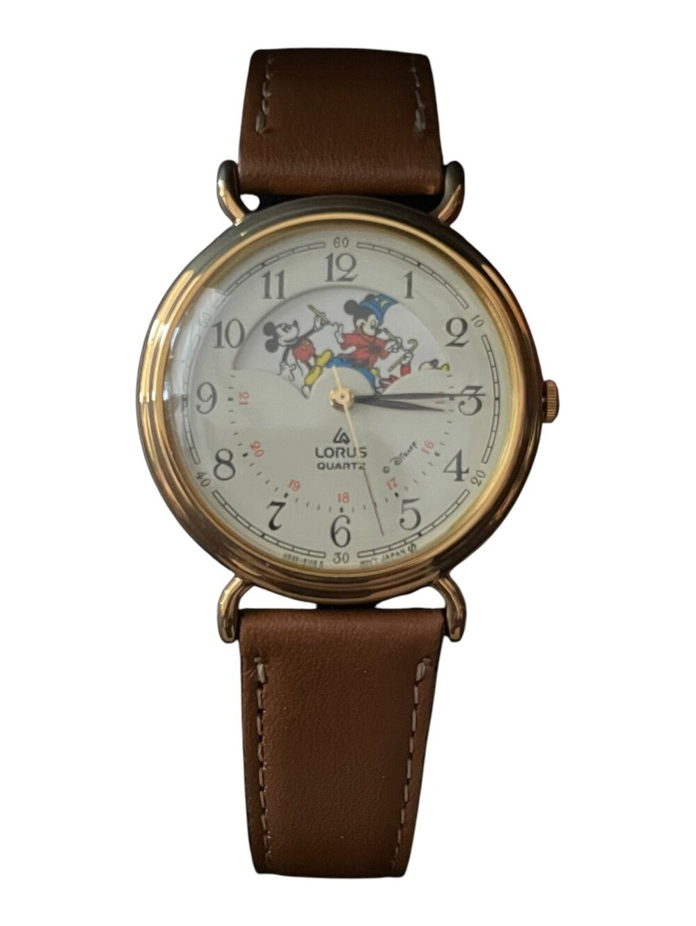 Lorus Quartz Disney Mickey Mouse & Donald Duck Gold Tone Watch RQP020 w/ Box
